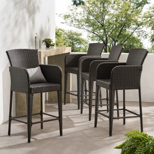 GDFStudio Welmas Outdoor Wicker and Iron 28 Inch Barstools (Set of 4) - 1 of 4