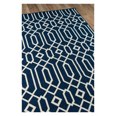 Navy Blue Nautical Stripe and Anchor 2'3" x 4'6" Synthetic Area Rug