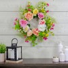 Northlight Rose and Peony Artificial Floral Spring Wreath, Pink and Yellow - 22-Inch - image 2 of 4