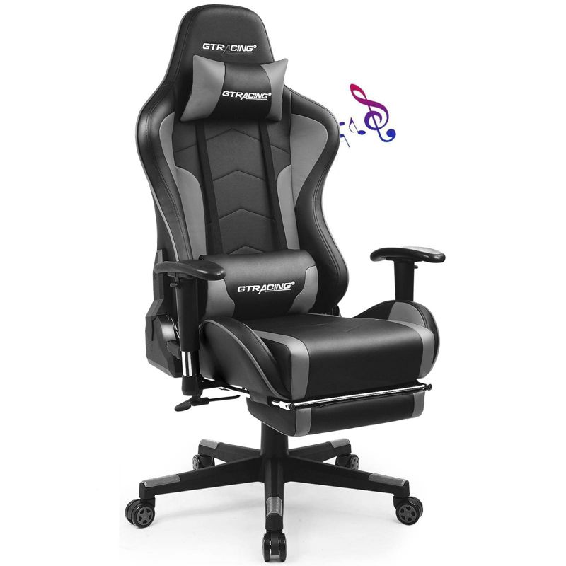 Gaming Chair with Bluetooth Speakers Footrest PU Leather Office Chair - GTRACING, 1 of 9