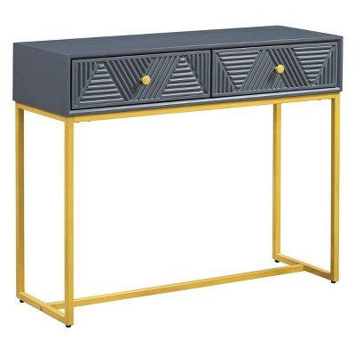 GlasFlength Console Tables Modern Narrow Entryway Table with Two Drawers and Metal Base Elegant for Living Room Hallway, Gray, 38"*14"*24.4"
