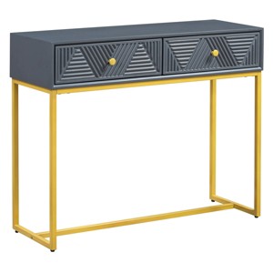 GlasFlength Console Tables Modern Narrow Entryway Table with Two Drawers and Metal Base Elegant for Living Room Hallway, Gray, 38"*14"*24.4" - 1 of 4