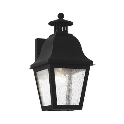 Traditional Black Seeded Glass Lantern Sconce, Direct Wired