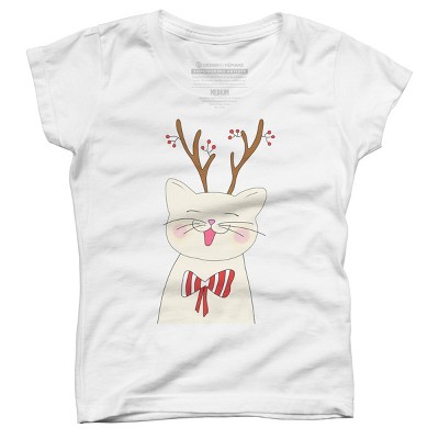 Girl's Design By Humans Christmas cat By Rasheb T-Shirt