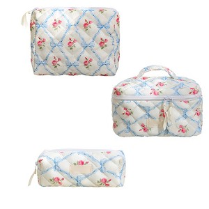 3pcs Mini Makeup Bag Printed Cosmetic Bag Coquette Aesthetic Toiletry Bag Travel Make Up Organizer Bag For Business Trips Vacations Outdoor Activities - 1 of 4