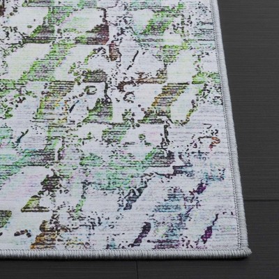 Tacoma Grey and Green Abstract Washable Runner Rug