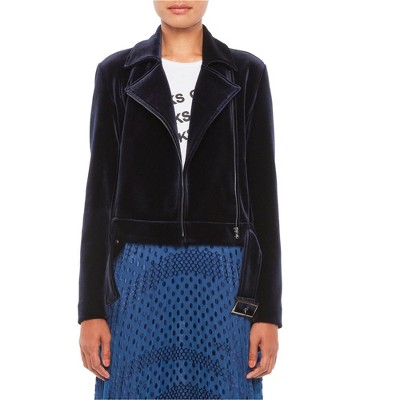 Armani Womens Velvet Motorcycle Jacket, Blue, 42