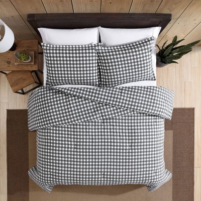 Full Gray Cotton Flannel Reversible Comforter Set with Shams