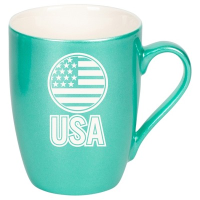 100 North United States of America 10 Ounce Seafoam Metallic Finish, Comfortably Fits Your Hands, New Bone China Coffee Tea Cup Mug, USA