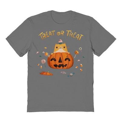 Rerun Island Men's Trick Or Treat Candy Cat Halloween Short Sleeve Graphic Cotton T-Shirt