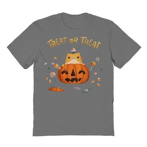 Rerun Island Men's Trick Or Treat Candy Cat Halloween Short Sleeve Graphic Cotton T-Shirt - 1 of 2