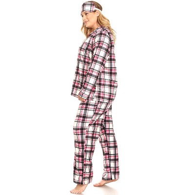 Women's Plus Size Pink Plaid Three-Piece Pajama Set