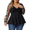 Agnes Orinda Women's Plus Size Heart Sheer Long Sleeve Mesh V Neck Peplum Blouse - 2 of 4