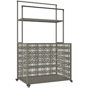 Outsunny Rattan Pool Float Storage Organizer, Wheeled Pool Caddy with Basket Shelf Towel Bars - 1 of 4