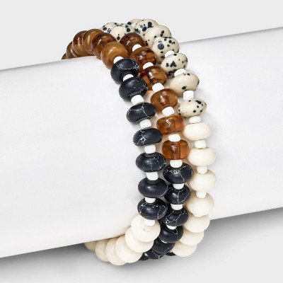 Mixed Semi-Precious Black Howlite Stretch Bracelet Set 3pc - Universal Thread&#8482; Black/Brown/Cream