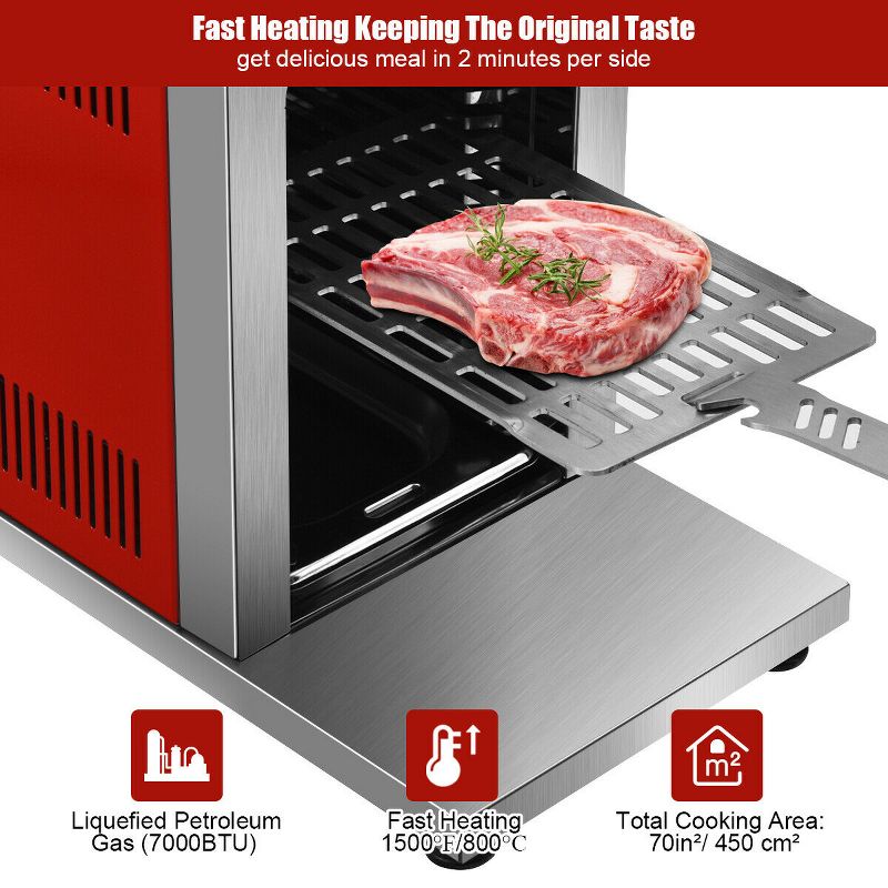 Costway Propane Infrared Steak Grill BBQ Stainless Steel Single Burner Vertical Cooking, 5 of 11