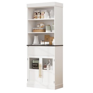 70" Tall Kitchen Pantry Cabinet - with Drawer & Glass Doors, Floor Cabinet for Office, Living Room, Dining Room, Entryway, Bathroom - 1 of 4