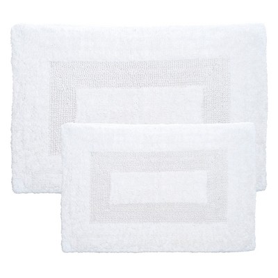 2pc Solid Bath Mat Set White - Yorkshire Home: Cotton Tufted Bathroom Rug, Machine Washable, 2 Sizes