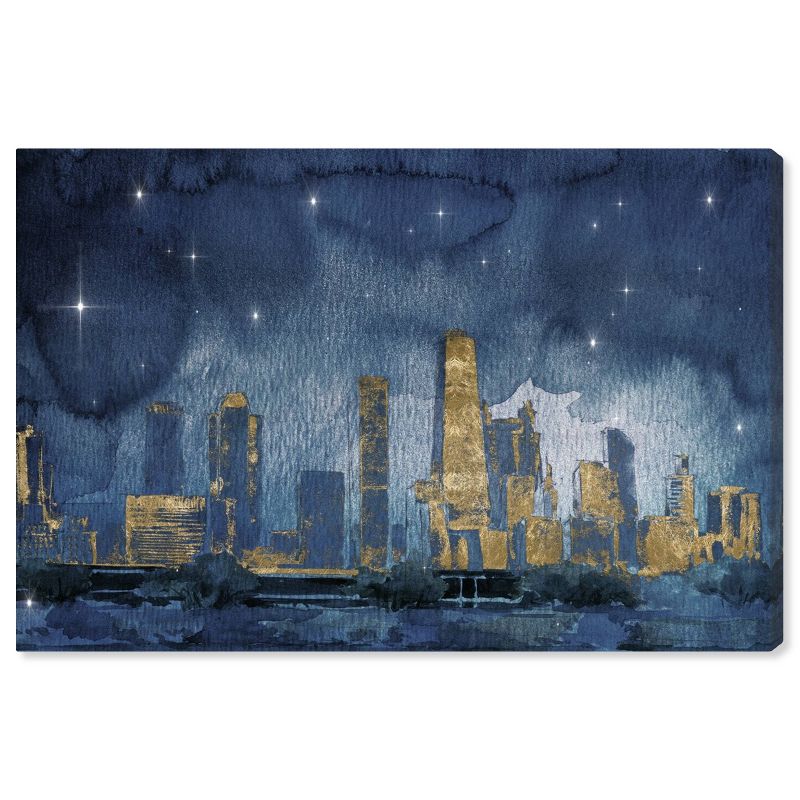 16&#34; x 24&#34; Chicago Nighttime Cities and Skylines Unframed Canvas Wall Art in Blue - Oliver Gal, 1 of 7