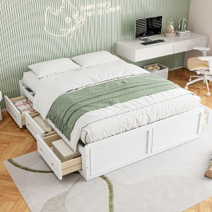 KIGFTSOD Wood Queen Size Platform Bed Frame with 6 Drawers - 1 of 4