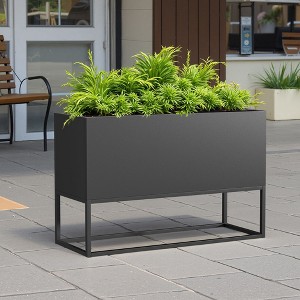 Okak 47*18*18 inch Metal Rectangular Planter with Shelves Drainage Holes, Sturdy Indoor Outdoor Plant Pot for Plants, Flowers, Shrubs - 1 of 4