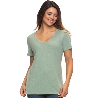 Felina V-Neck T-Shirt Slub Jersey Costco Short Sleeve Light Green...
