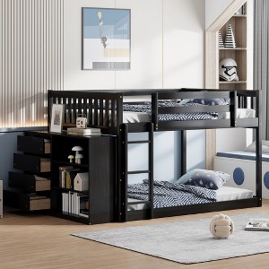 NicBex Twin Over Twin/Full Over Full Bunk Bed with Built-in Design and Fence,Loft Bed with 4 Drawers and 3 Shelves for Bedroom,White/Gray/Espresso - 1 of 4