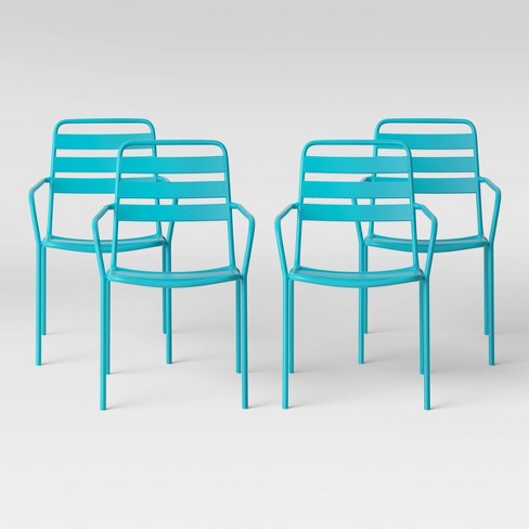 4pk Metal Slat Patio Stack Chair Aqua Room Essentials