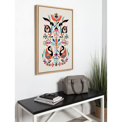 Colorful Abstract Floral Bunny and Bird Canvas Wall Art, 23" x 33"