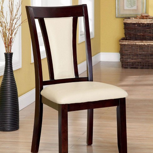 Contemporary Set of 2 Side Chairs Dark Cherry And Ivory Solid wood Chair Padded Leatherette - image 1 of 4