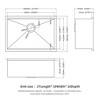 Gulches Single Bowl Undermount Workstation Kitchen Sink, 16 Gauge 304 Stainless Steel, 27"x19"x10" - 4 of 4