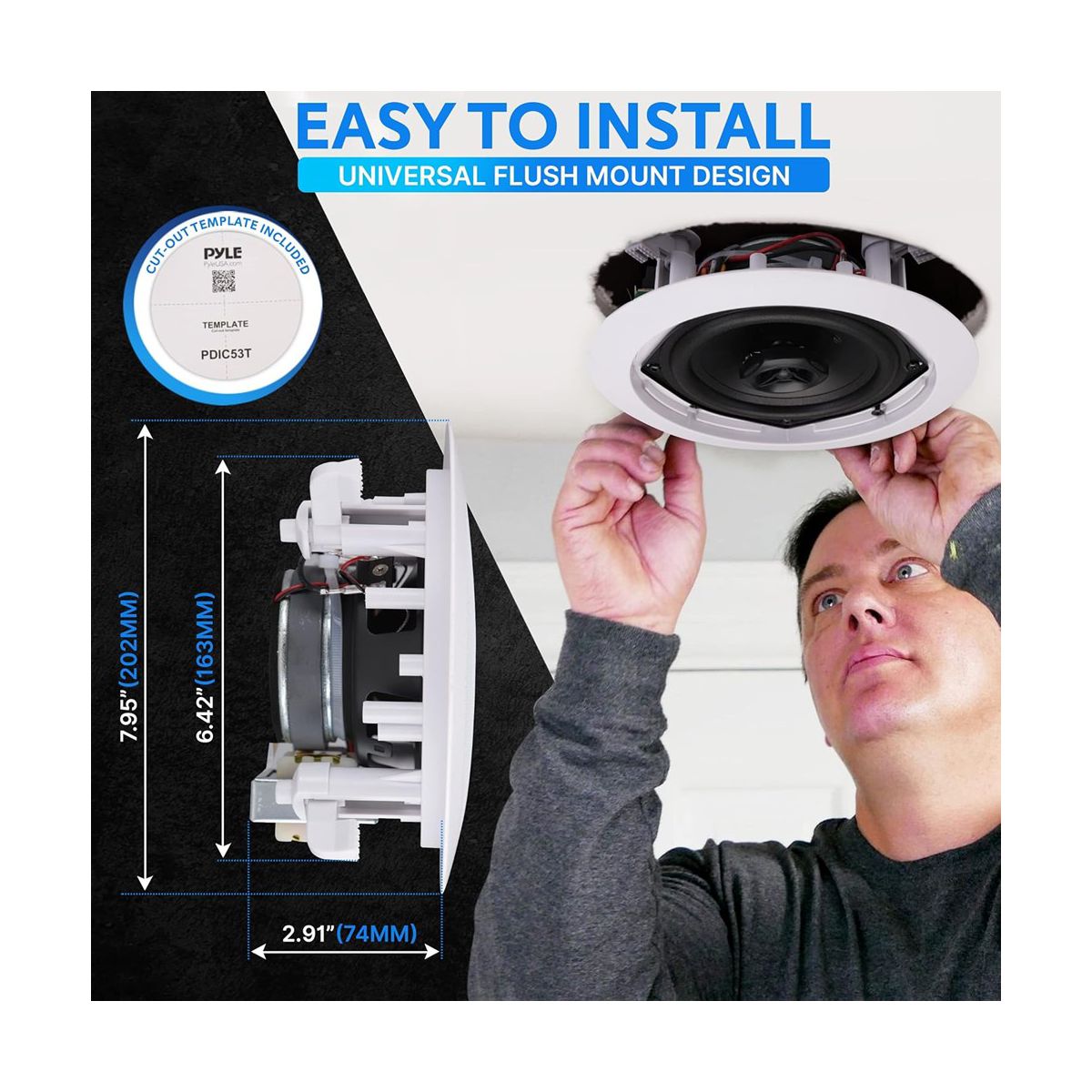 Pyle 5.25" In-Wall/Ceiling Speakers with 70V Transformer - 2-Way, 300W - PDIC53T - thumbnail 3