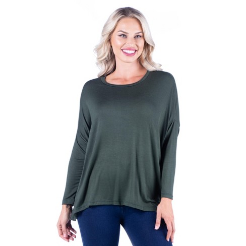 24seven Comfort Apparel Women's Oversized L/S Dolman Top-Olive-1X