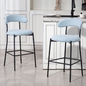 Kumasinova 26'' Counter Height Bar Stools Set of 2, Teddy Fabric Kitchen Island Counter Stool for Kitchen Counter, Upholstered Armless Dining Chair - 1 of 4