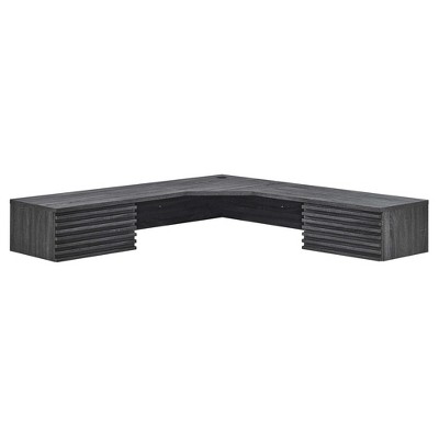 Modway Render Corner Office Desk – Wall Mount Mid-Century Floating Desk with Walnut Finish and Compact Workspace Design