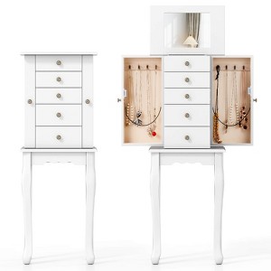 Costway Jewelry Cabinet Storage Chest Standing Organizer Mirror White Black - 1 of 4