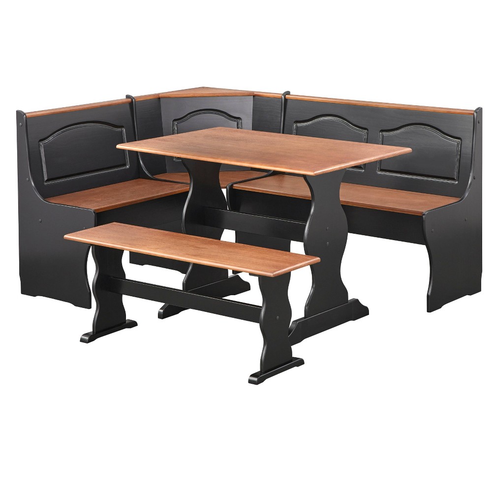 Buylateral 5 Seats Knox Solid Wood Breakfast Nook Dining Set Black/Walnut Storage Bench: 3-Piece Pine Frame, Trestle Base, Farmhouse Style