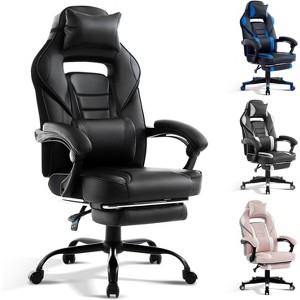 360° Swivel Height Adjustable Gaming Chair with Retractable Footrest & Ergonomic Lumbar High Back PU Leather Computer Chair with Headrest for Office - 1 of 4