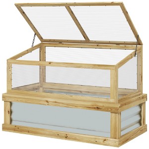 Aghana Digitals Natural Wooden Raised Garden Bed with Lean-to Cold Frame Greenhouse, - 1 of 4