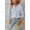 Women's Business Casual V Neck Cuffed Sleeves Work Blouse Top - 2 of 4