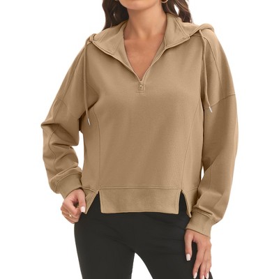 ATHLECHIC Women's Cropped Long Sleeve Half Zip Pullover Oversized Hoodie Sweatshirts