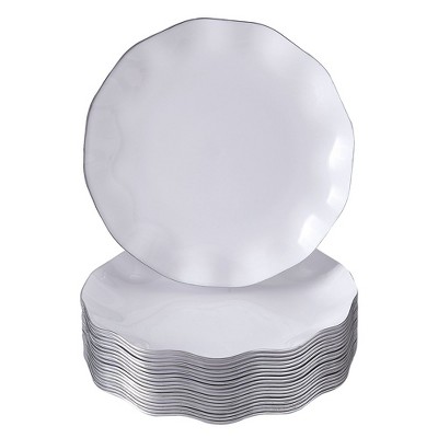 Silver Spoons Elegant Disposable Plastic Plates for Party, Heavy Duty White Disposable Plate Set, (10 PC) - Veil