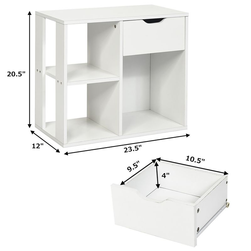 Costway 3-tier Side Table W/Storage Shelf&Drawer Space-saving Nightstand White, 3 of 11