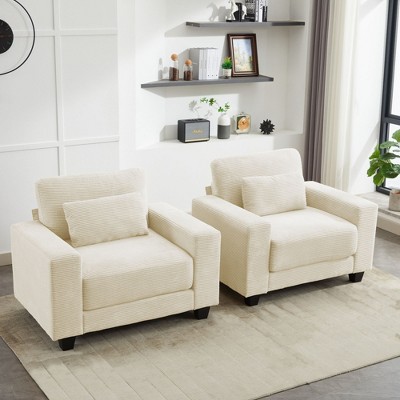 Hyleory 44.48'' Corduroy Accent Chair, Sofa Chair with Large Seat and Wide Armrests, Modern Armchair Reading Chairs for Bedroom Living Room(set of 2)