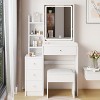 Okak Sliding Mirror Vanity Desk, Space-Saving Makeup Table with Hidden Storage, 3 Lighting Modes & Cushioned Stool for Small Bedrooms - 4 of 4