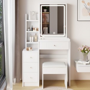 CAVINAS USB Power Supply Vanity Desk with Lights Modern Vanity Table Large Storage Vanity Desk with Mirror and Lights for Bedroom - 1 of 4