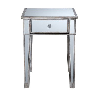 Gold Coast Mirrored End Table with Drawer Weathered White - Breighton Home