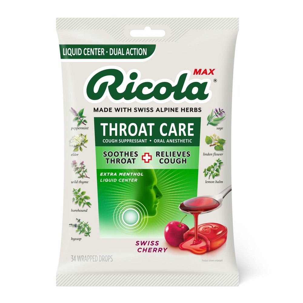 Ricola Max Throat Care Swiss Cherry Cough Drops  34 Count