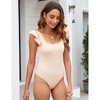 Women Summer Bodysuit Tummy Control Ruffle Sleeve Square Neck Jumpsuits Pleated Elastic Casual Summer Tops - 2 of 4