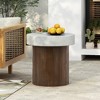 Lyngins Cylindrical Outdoor End Table, MGO Side Table with Faux Stone Top + Faux Wood Base, Patio End Table for Garden/Balcony, Side Table for Dining - 2 of 4